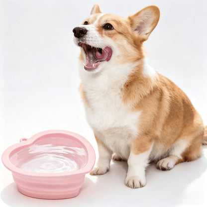 Heart-Shaped Foldable Silicone Pet Bowl with Lanyard