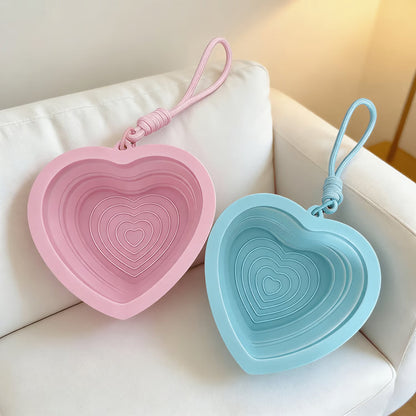 Heart-Shaped Foldable Silicone Pet Bowl with Lanyard