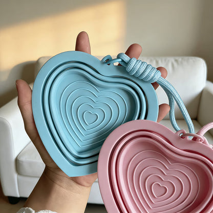 Heart-Shaped Foldable Silicone Pet Bowl with Lanyard