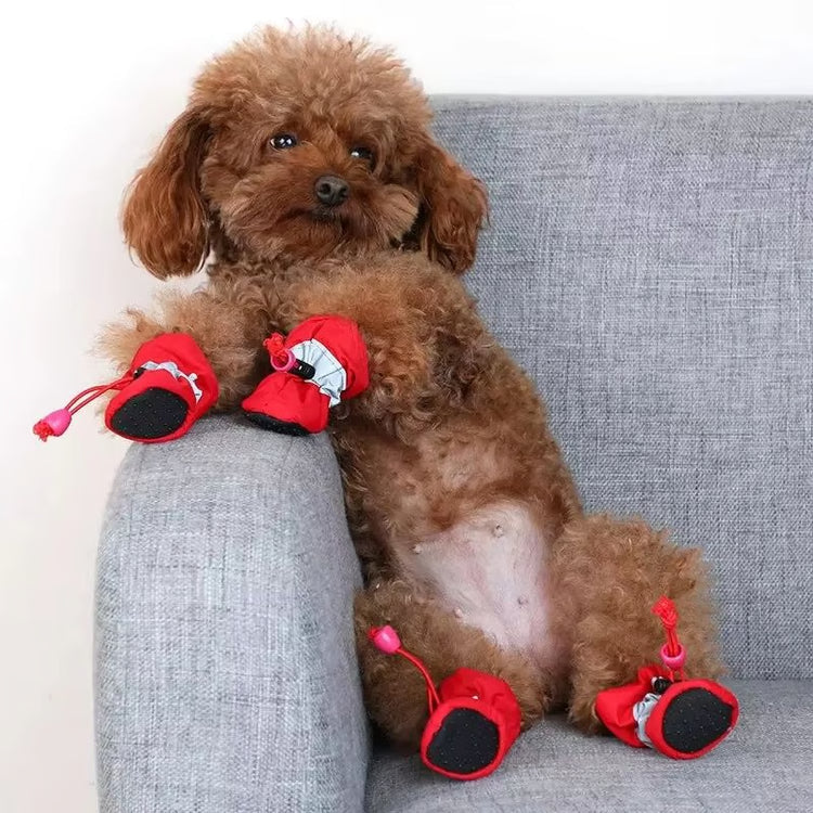 4 Piece Waterproof Anti Slip Dog and Cat Winter Boots Warm Velvet Pet Shoes