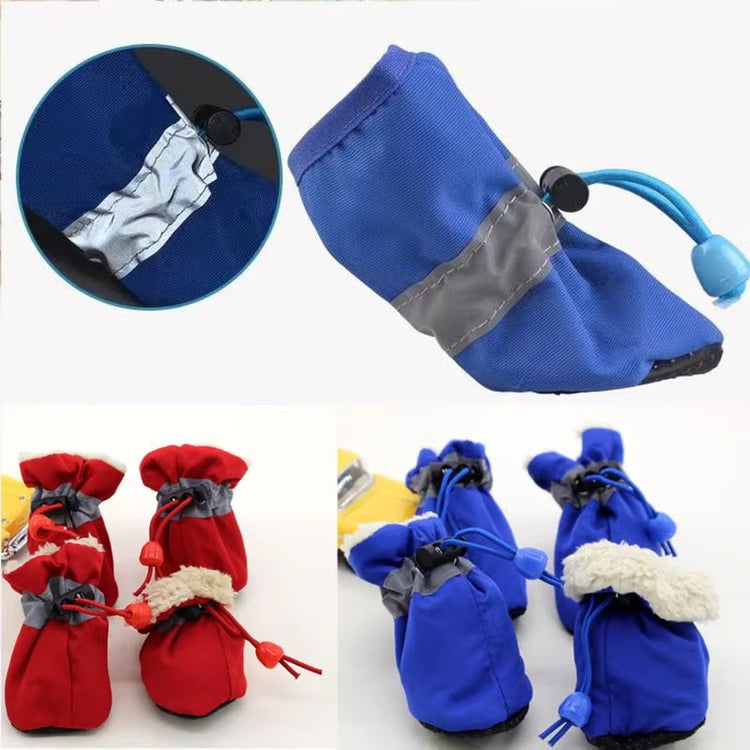 4 Piece Waterproof Anti Slip Dog and Cat Winter Boots Warm Velvet Pet Shoes