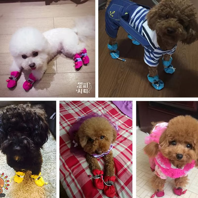 4 Piece Waterproof Anti Slip Dog and Cat Winter Boots Warm Velvet Pet Shoes