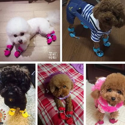 4 Piece Waterproof Anti Slip Dog and Cat Winter Boots Warm Velvet Pet Shoes