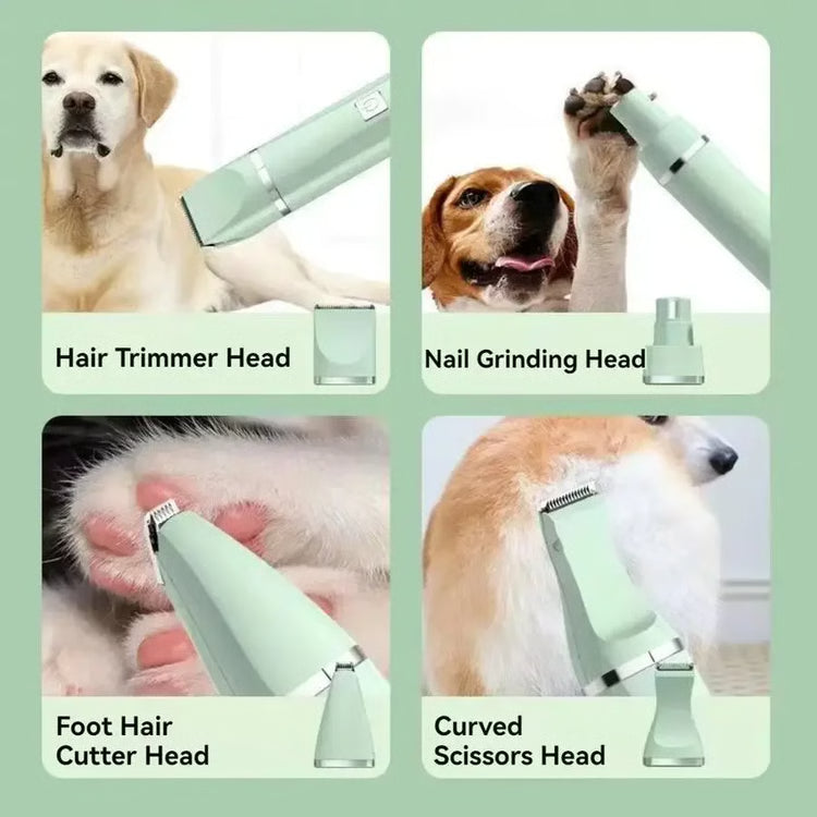 Cordless 4-in-1 Pet Grooming Kit with Low-Noise Clippers & Nail Grinder