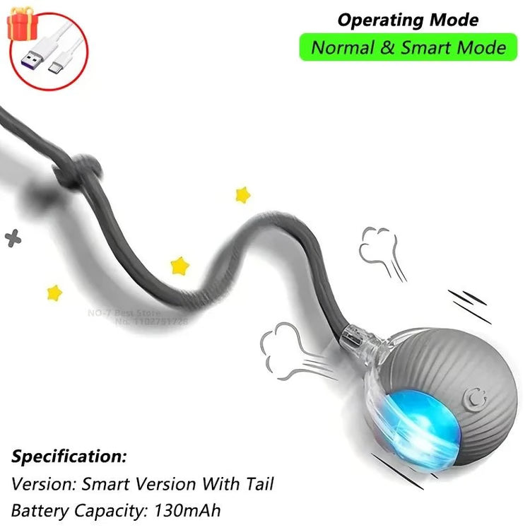 Automatic Rolling Pet Ball with Wagging Tail – Rechargeable Interactive Toy