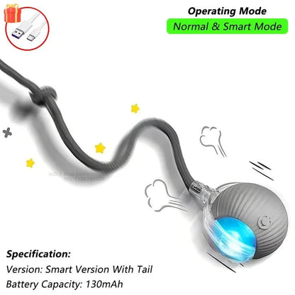 Automatic Rolling Pet Ball with Wagging Tail – Rechargeable Interactive Toy