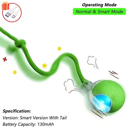 Automatic Rolling Pet Ball with Wagging Tail – Rechargeable Interactive Toy