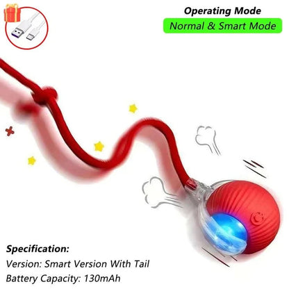 Automatic Rolling Pet Ball with Wagging Tail – Rechargeable Interactive Toy