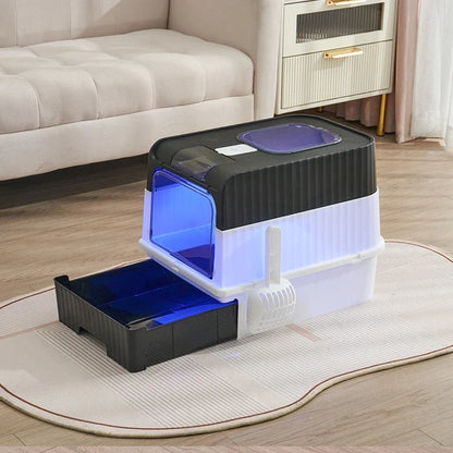 Fully Enclosed Spill proof Deodorant Cat Toilet, Pet Litter Box Kitten Anti Splash, Plastic Sandbox Bedpan