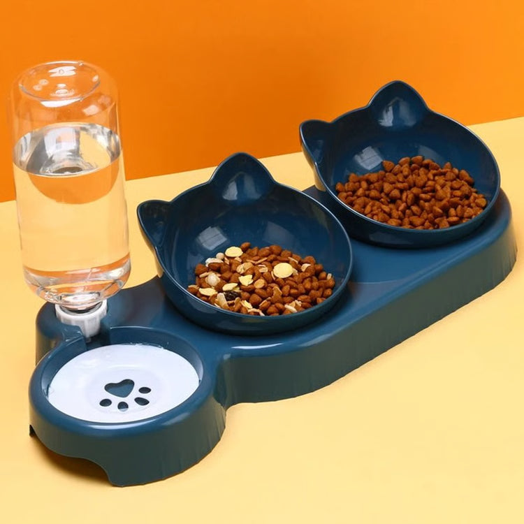 2 in 1 Cat Feeding Bowl Set with Automatic Water Dispenser and Tilted Design