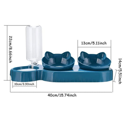 2 in 1 Cat Feeding Bowl Set with Automatic Water Dispenser and Tilted Design