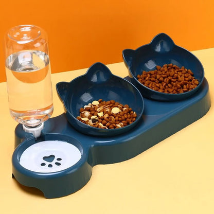 2 in 1 Cat Feeding Bowl Set with Automatic Water Dispenser and Tilted Design