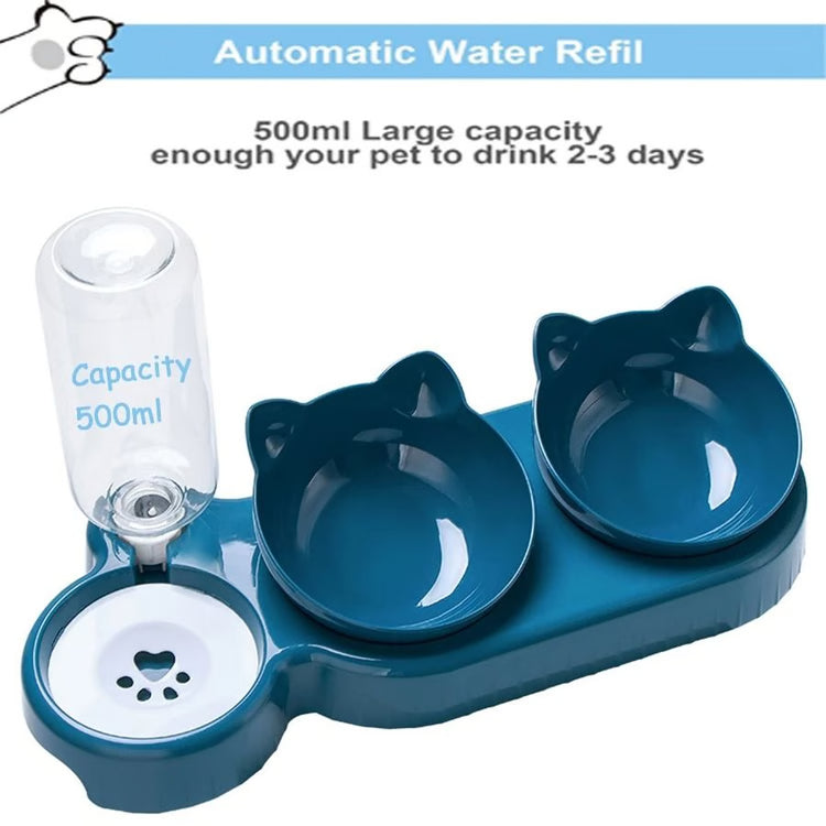 2 in 1 Cat Feeding Bowl Set with Automatic Water Dispenser and Tilted Design