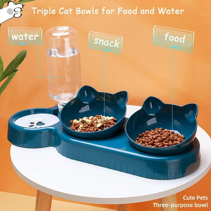 2 in 1 Cat Feeding Bowl Set with Automatic Water Dispenser and Tilted Design