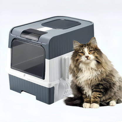 Fully Enclosed Spill proof Deodorant Cat Toilet, Pet Litter Box Kitten Anti Splash, Plastic Sandbox Bedpan