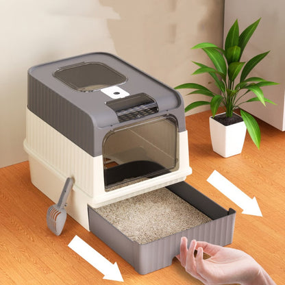 Fully Enclosed Spill proof Deodorant Cat Toilet, Pet Litter Box Kitten Anti Splash, Plastic Sandbox Bedpan