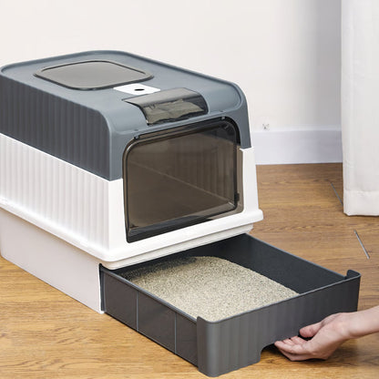 Fully Enclosed Spill proof Deodorant Cat Toilet, Pet Litter Box Kitten Anti Splash, Plastic Sandbox Bedpan