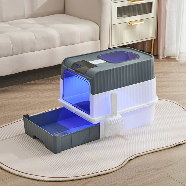 Fully Enclosed Spill proof Deodorant Cat Toilet, Pet Litter Box Kitten Anti Splash, Plastic Sandbox Bedpan