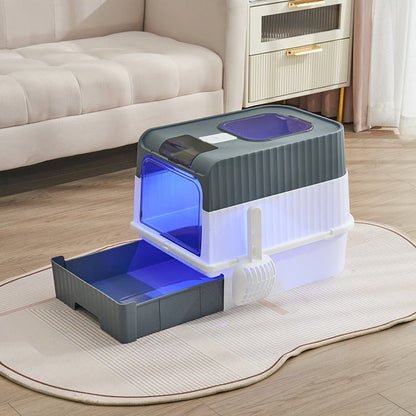 Fully Enclosed Spill proof Deodorant Cat Toilet, Pet Litter Box Kitten Anti Splash, Plastic Sandbox Bedpan